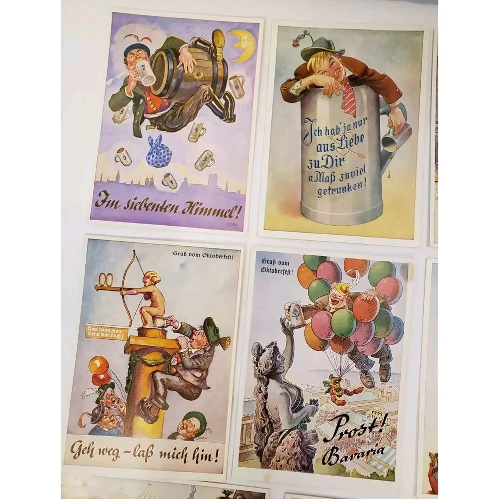 Lot of 11 Oktoberfest Munchen Humorous Gruss Germany Unposted Postcards‎